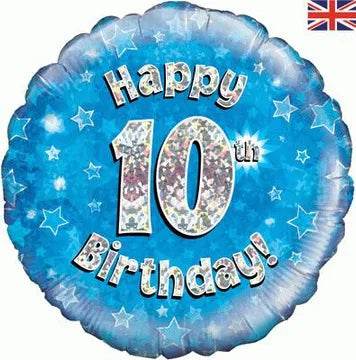 Happy 10th Birthday Blue Holographic Foil Balloon - Eternity Party Express
