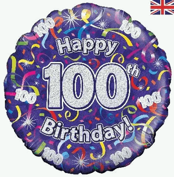 Purple with Streamers 100th Birthday Foil Balloon - Eternity Party Express
