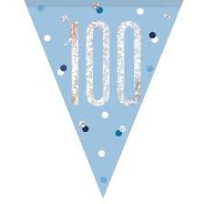 100th Plastic Blue & Silver Pennant Bunting