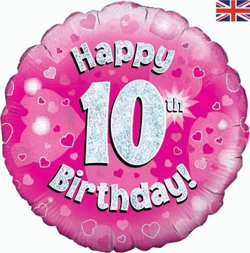Happy 10th Birthday Pink Holographic Foil Balloon - Eternity Party Express