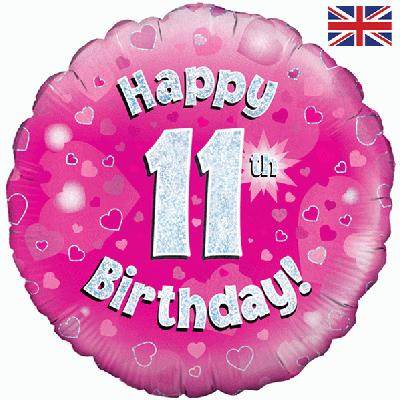 Happy 11th Birthday Pink Holographic Foil Balloon - Eternity Party Express