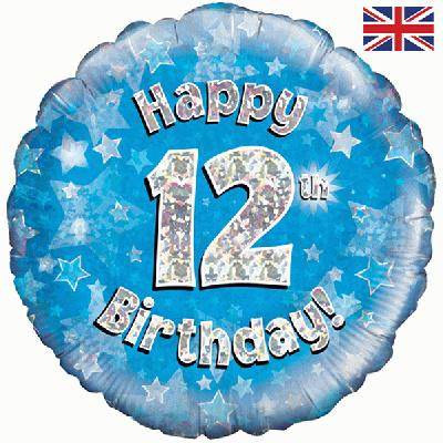 Happy 12th Birthday Blue Holographic Foil Balloon - Eternity Party Express