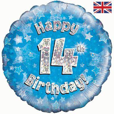 Happy 14th Birthday Blue Holographic Foil Balloon - Eternity Party Express