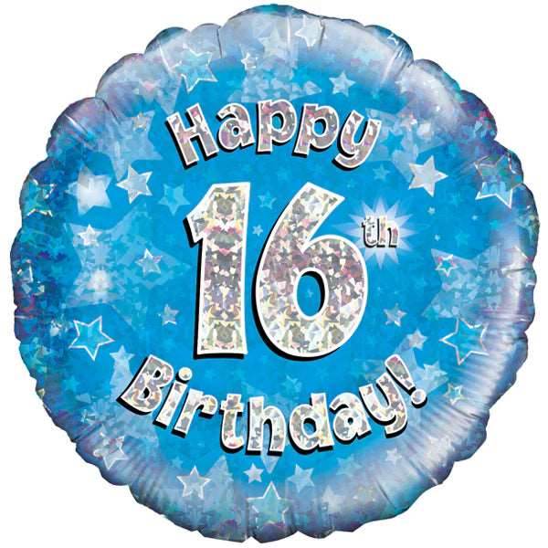 Happy 16th Birthday Blue Holographic Foil Balloon - Eternity Party Express