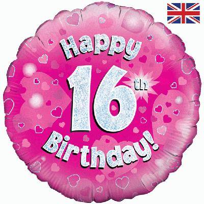 Happy 16th Birthday Pink Holographic Foil Balloon - Eternity Party Express