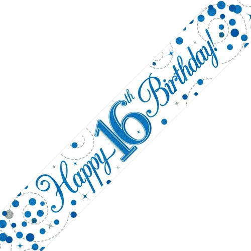 Blue Holographic 16th Birthday Banner 2 - Eternity Party Express