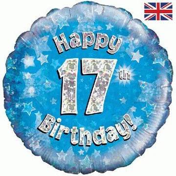 Happy 17th Birthday Blue Holographic Foil Balloon - Eternity Party Express