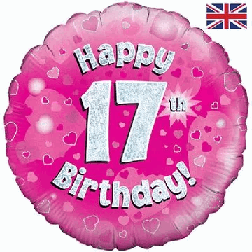 Happy 17th Birthday Pink Holographic Foil Balloon - Eternity Party Express