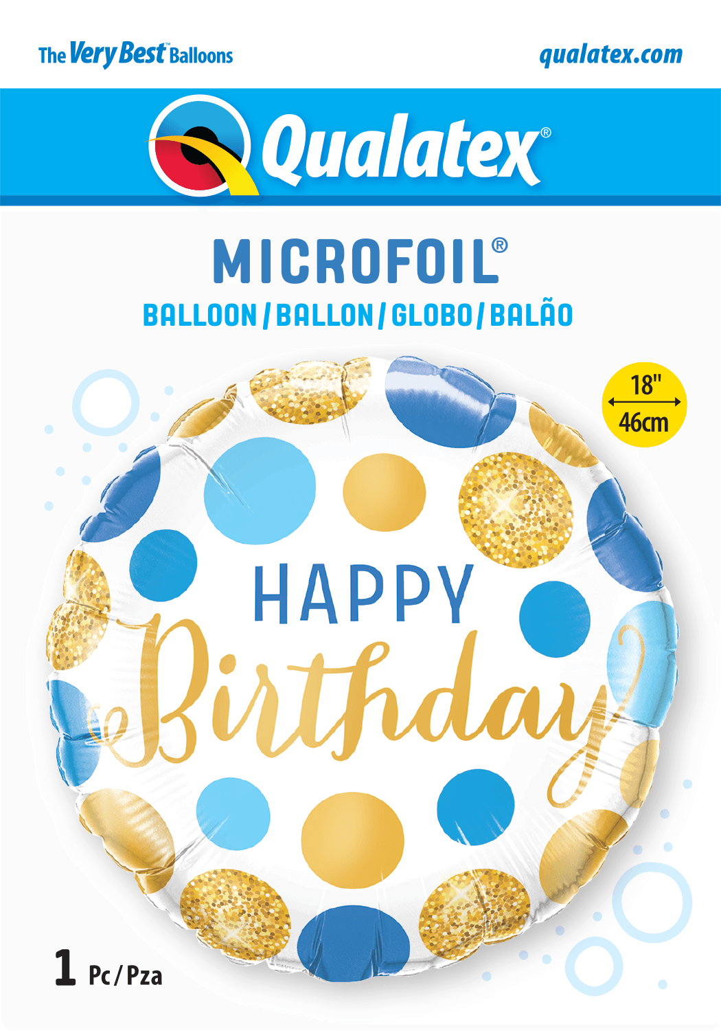 Happy Birthday Blue & Gold Dots Foil Balloon - Eternity Party Express