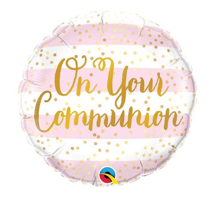 On Your Communion Pink Stripes Balloon - Eternity Party Express