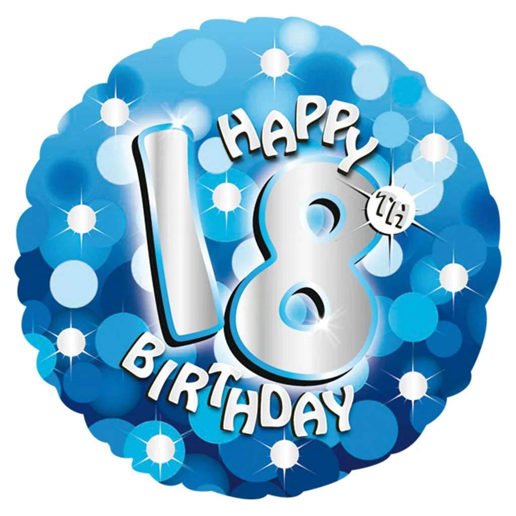 Happy 18th Birthday Blue Holographic Foil Balloon - Eternity Party Express