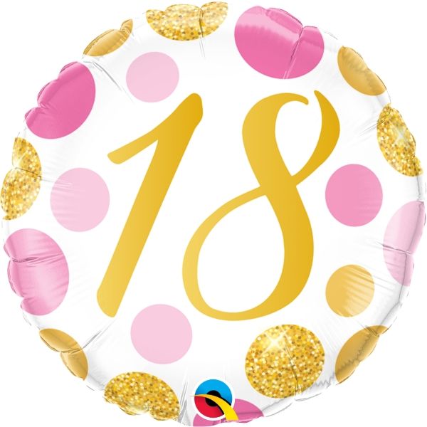 Pink and Gold Spots 18th Birthday Foil Balloon