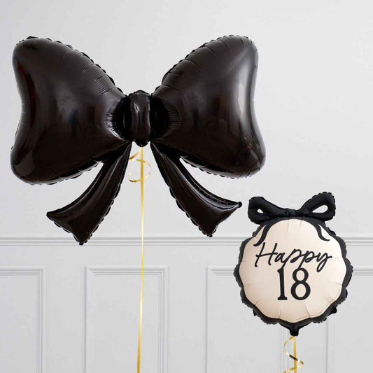 18th Black Bow Foil Balloon - Elegant Celebration Essential
