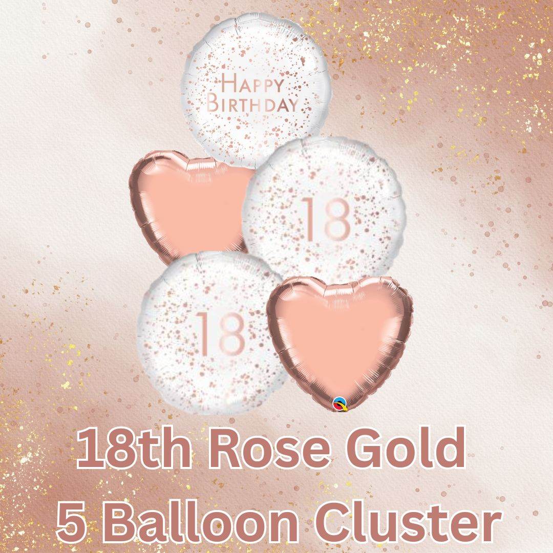 5 Balloon Cluster 18th Rose Gold - Eternity Party Express