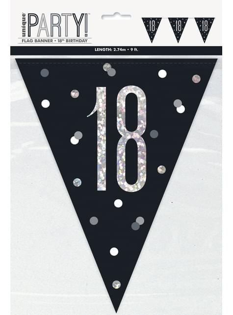 18th Plastic Black & Silver Pennant Bunting