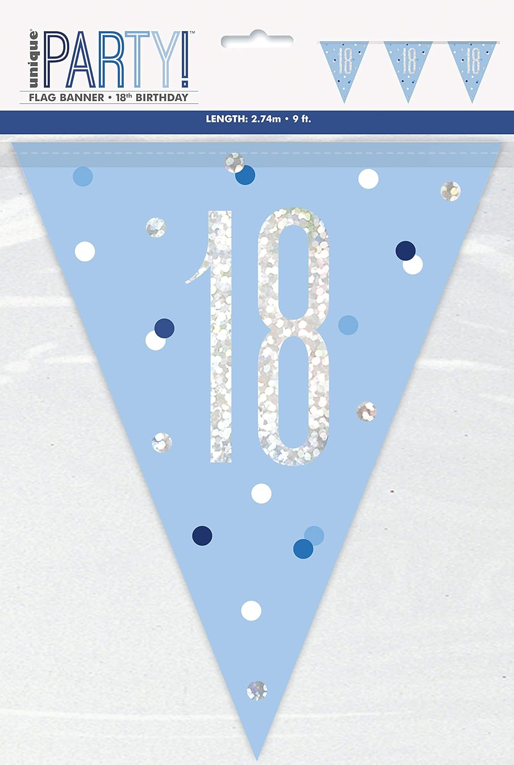 18th Plastic Blue & Silver Pennant Bunting