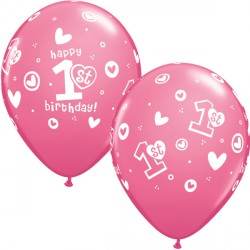 1st Birthday Circle & Hearts Latex Balloons 25 Pack - Eternity Party Express