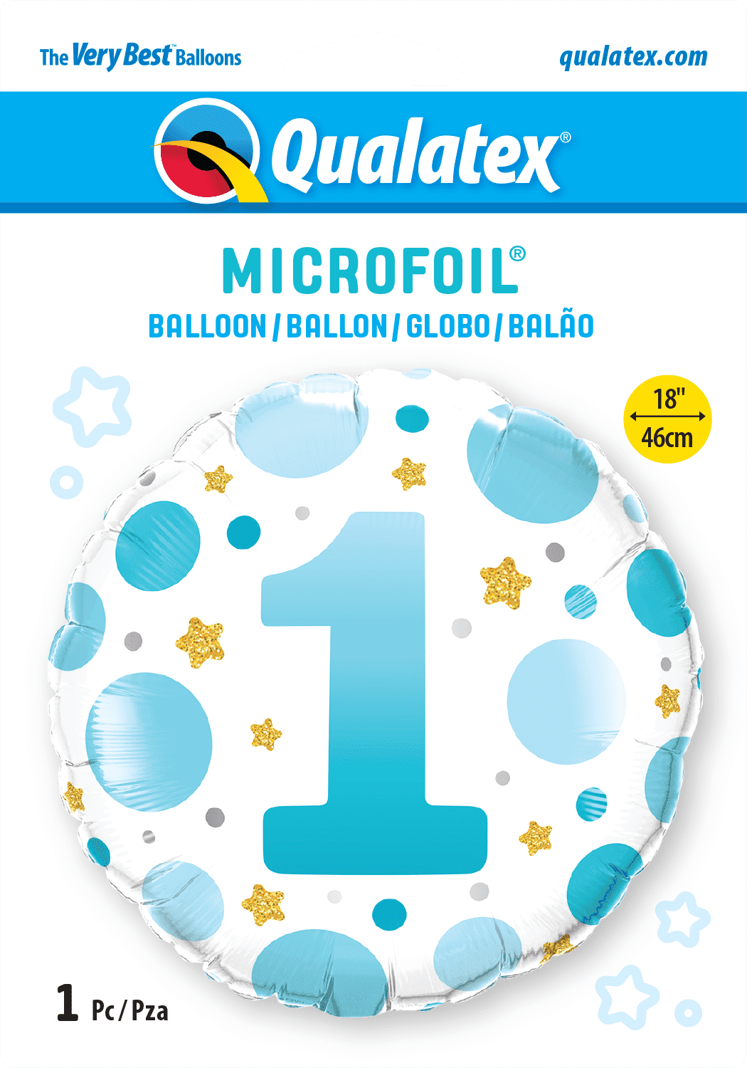 1st Birthday Blue Dots & Gold Stars Foil Balloon - Eternity Party Express