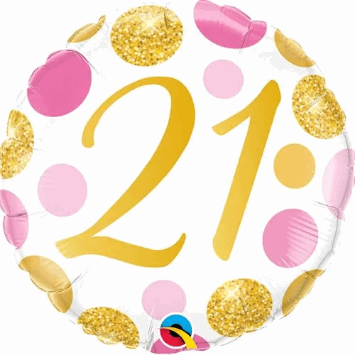 Pink and Gold Spots 21st Birthday Foil Balloon - Eternity Party Express