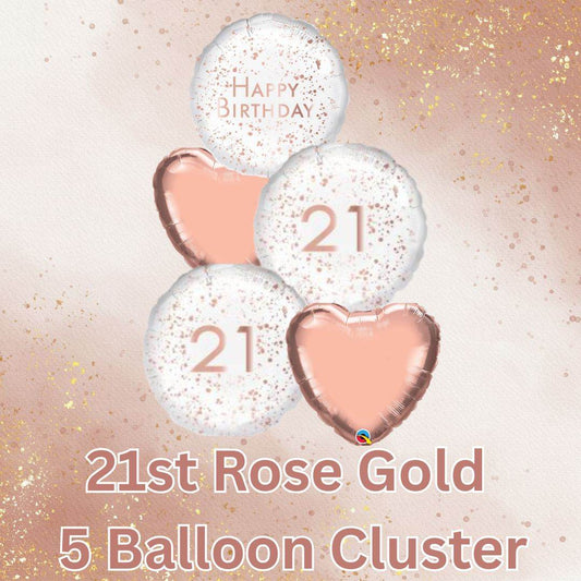 5 Balloon Cluster 21st Rose Gold - Eternity Party Express