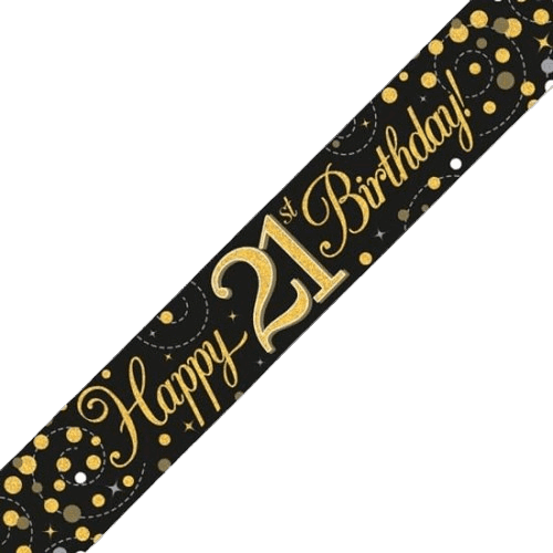 Sparkling Fizz 21st Birthday Black & Gold Holographic Birthday Banner - Eternity Party Express