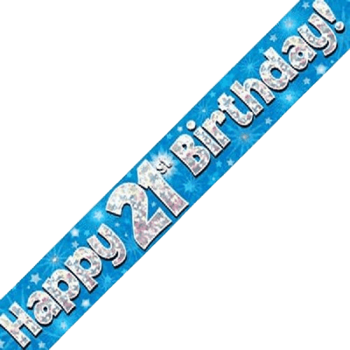 Blue Holographic 21st Birthday Banner - Eternity Party Express