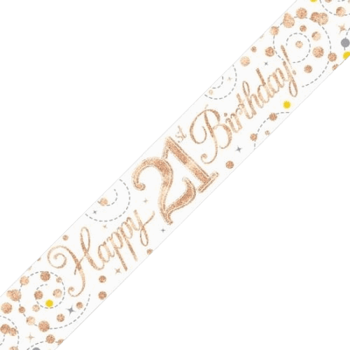 Sparkling Fizz 21st Birthday White & Rose Gold Holographic Banner - Eternity Party Express