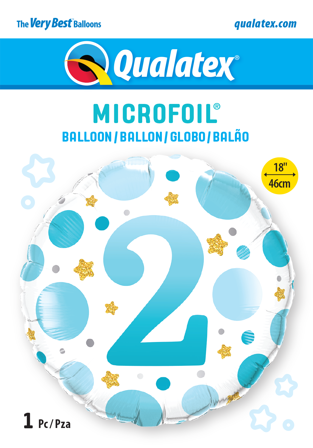 2nd Birthday Blue Dots & Gold Stars Foil Balloon