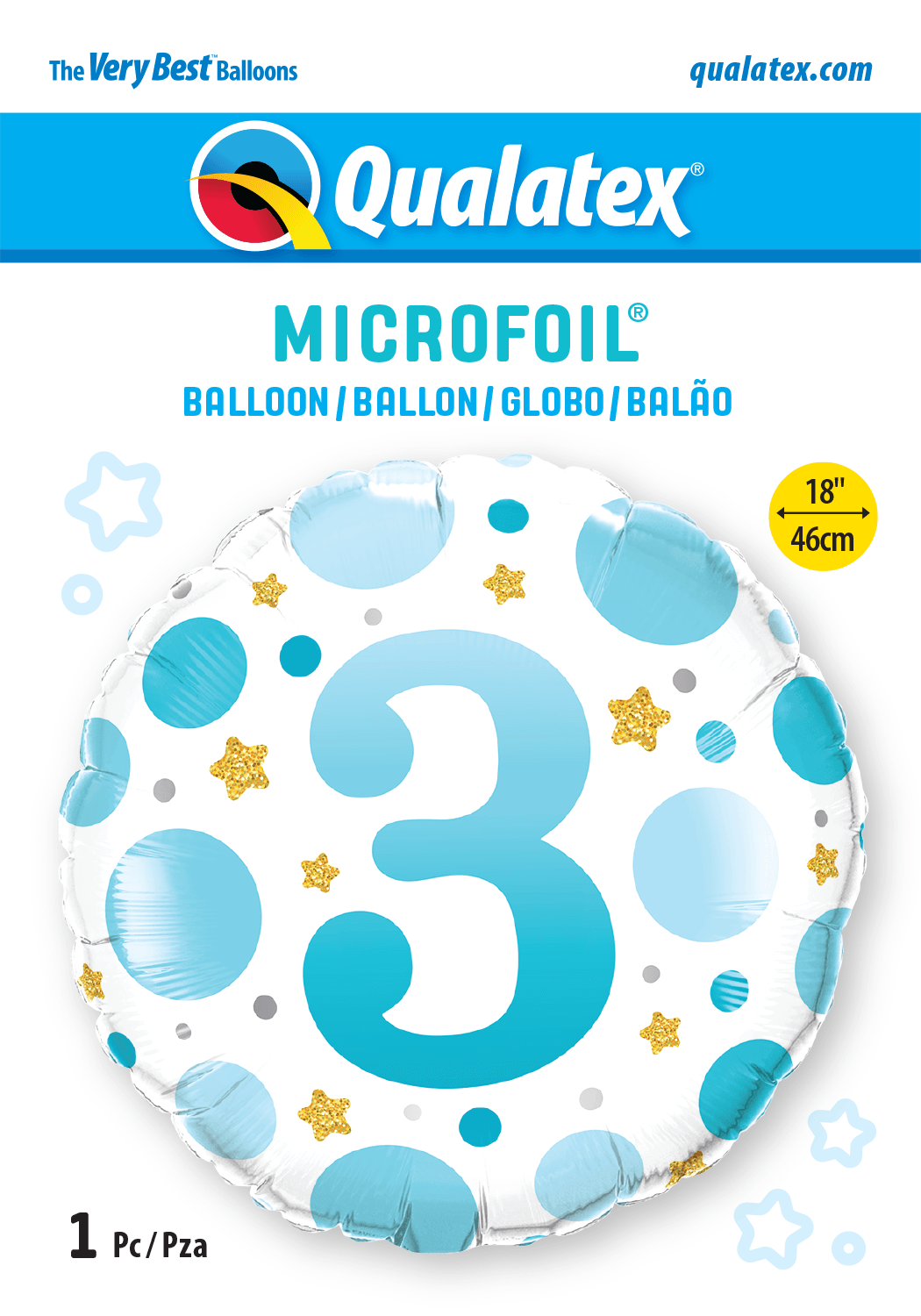 3rd Birthday Blue Dots & Gold Stars Foil Balloon - Eternity Party Express