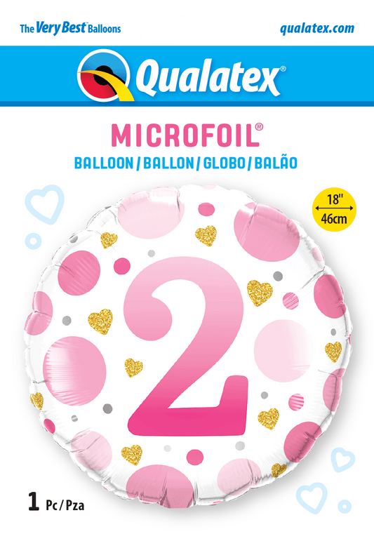 2nd Birthday Pink Dots & Gold Hearts Foil Balloon - Eternity Party Express