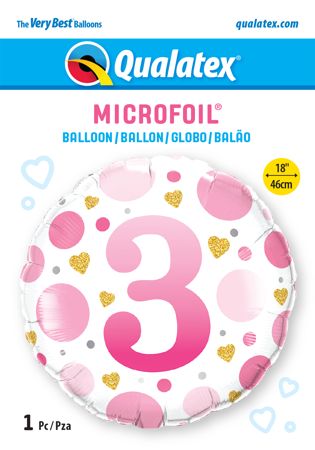 3rd Birthday Pink Dots & Gold Hearts Foil Balloon