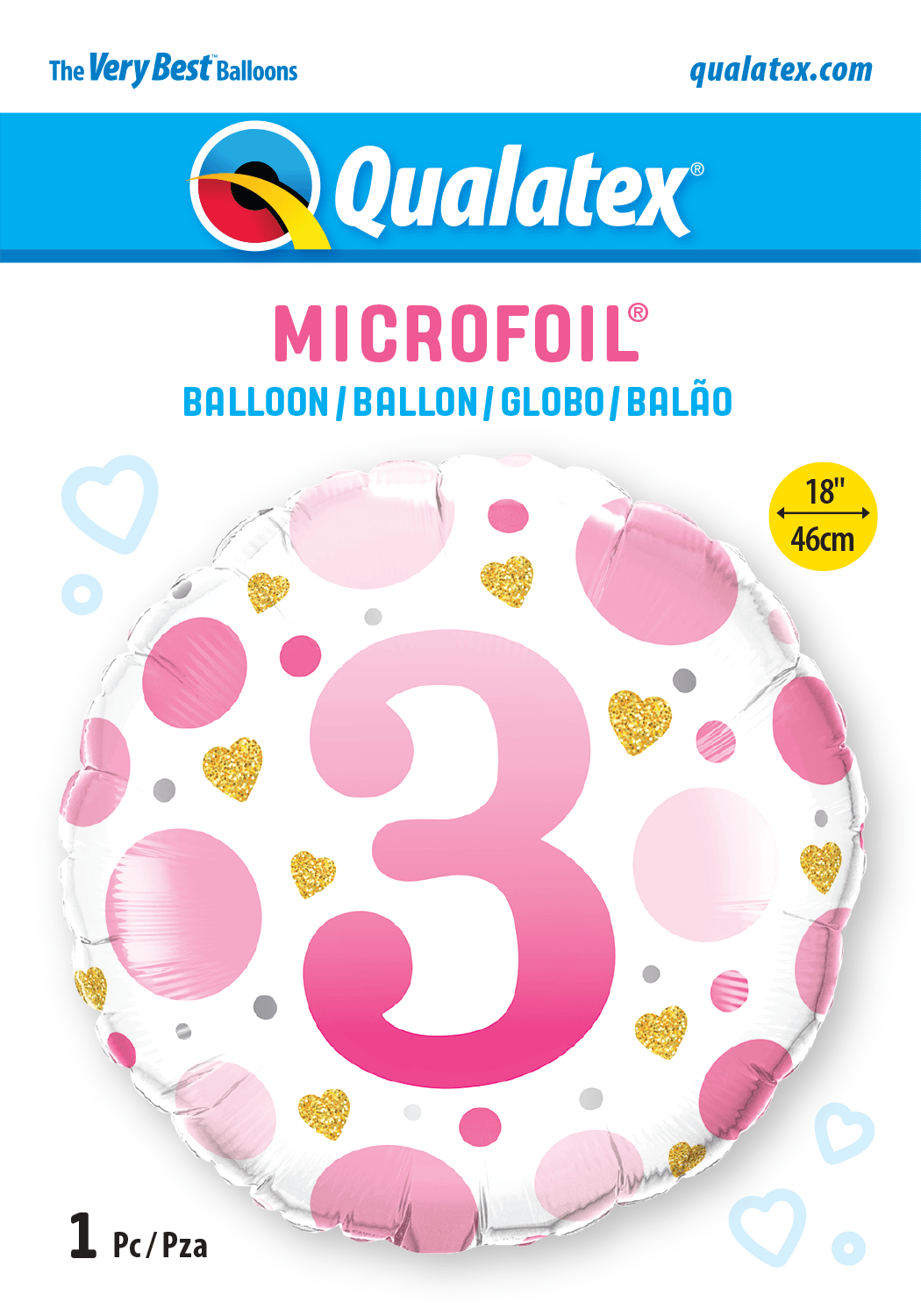 3rd Birthday Pink Dots & Gold Hearts Foil Balloon - Eternity Party Express