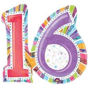 26 Inch 16th Birthday Radiant Shape Foil Balloon - Eternity Party Express