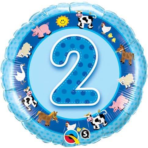 2nd Birthday Farm Animals Blue Foil Balloon - Eternity Party Express