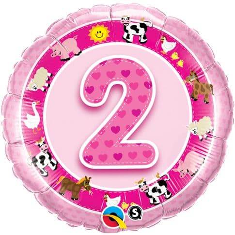2nd Birthday Farm Animals Pink Foil Balloon - Eternity Party Express