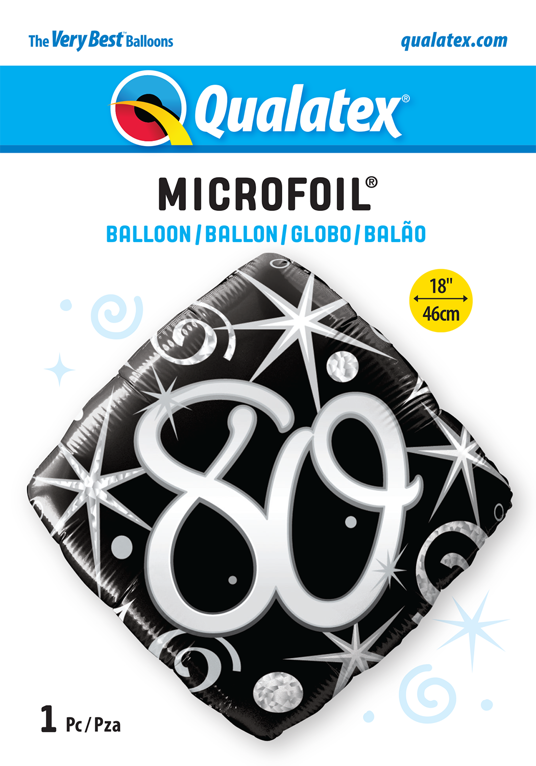 80th Elegant Sparkles And Swirls Foil Balloon