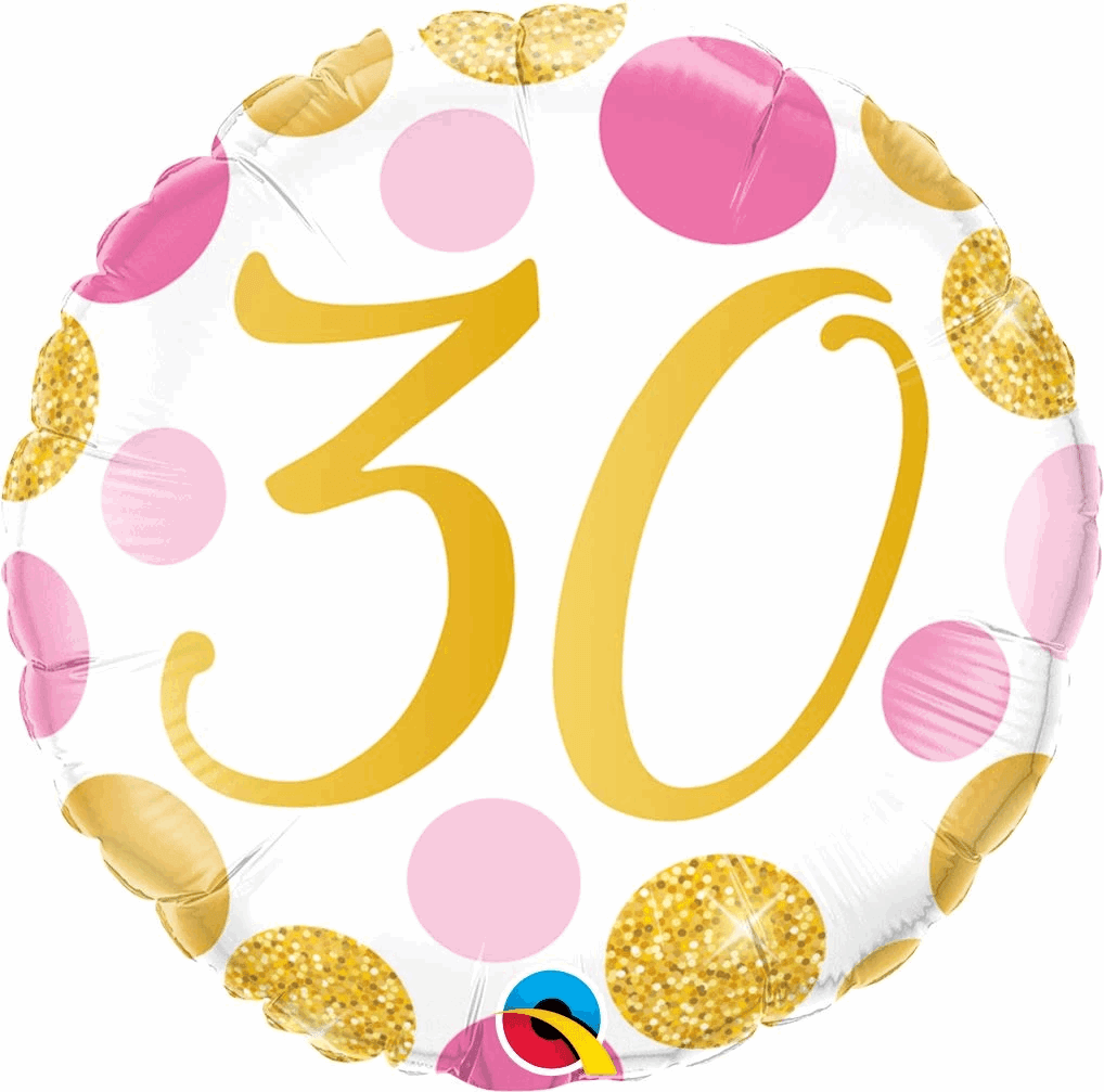 Pink and Gold Spots 30th Birthday Foil Balloon - Eternity Party Express