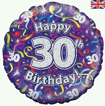 Purple with Streamers 30th Birthday Foil Balloon - Eternity Party Express