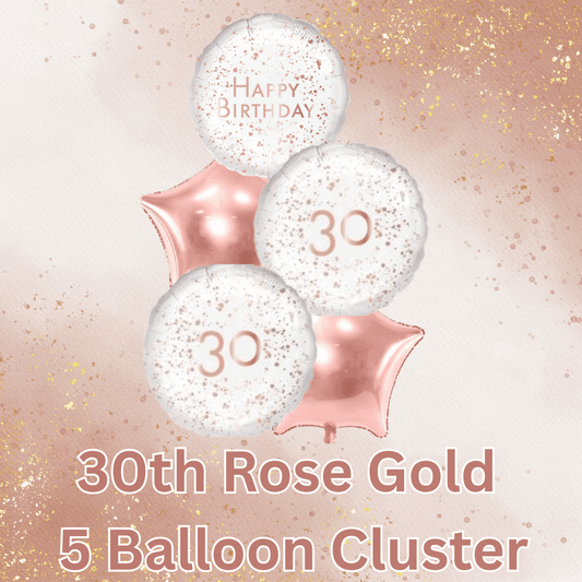5 Balloon Cluster 30th Rose Gold - Eternity Party Express