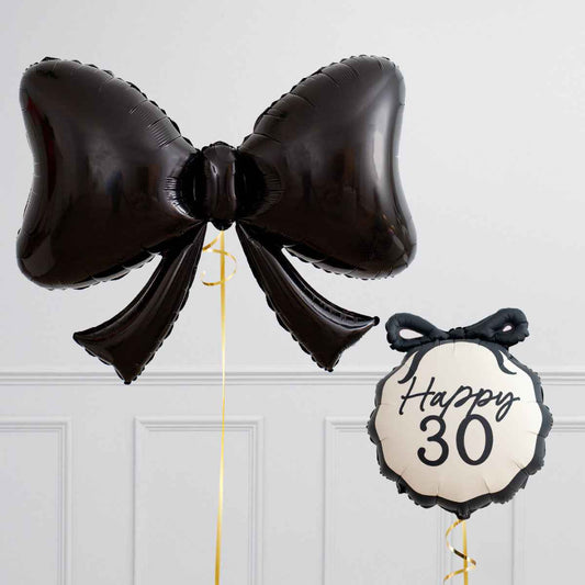 30th Black Bow Foil Balloon - Elegant Party Decoration