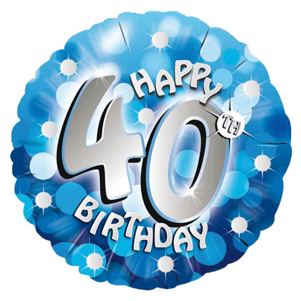 Happy 40th Birthday Blue Holographic Foil Balloon - Eternity Party Express