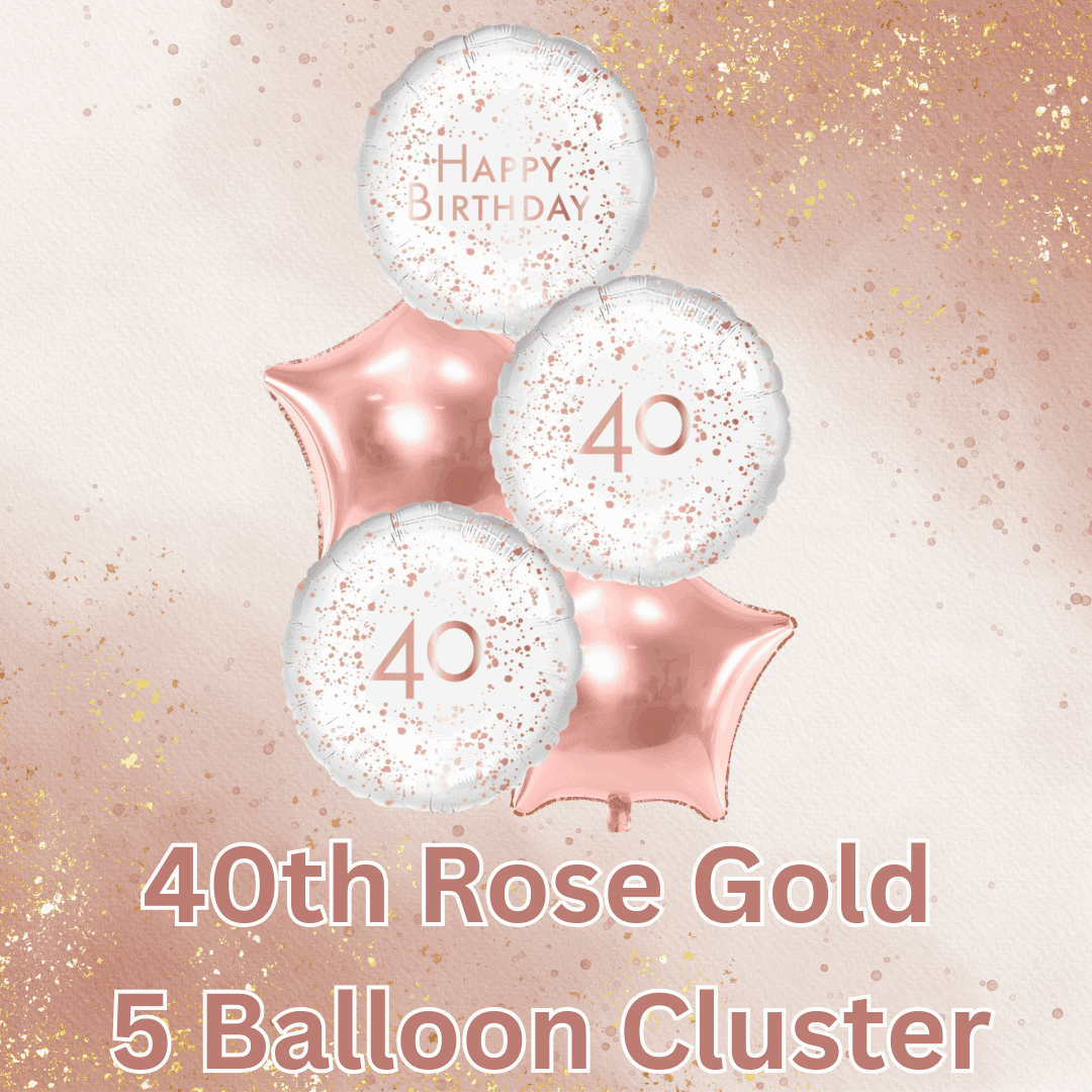5 Balloon Cluster 40th Rose Gold - Eternity Party Express