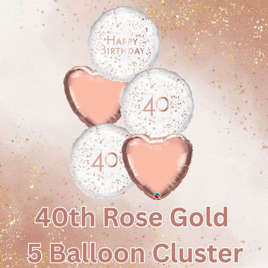 5 Balloon Cluster 40th Rose Gold - Eternity Party Express