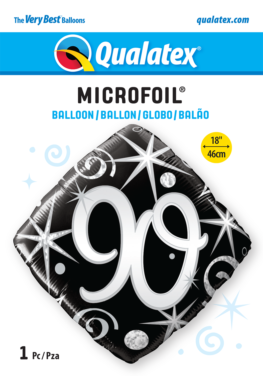 90th Elegant Sparkles And Swirls Foil Balloon