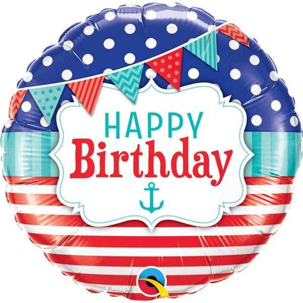 Nautical Pennant Happy Birthday Foil Balloon - Eternity Party Express