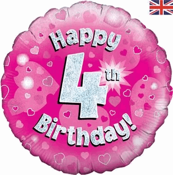 Happy 4th Birthday Pink Holographic Foil Balloon - Eternity Party Express