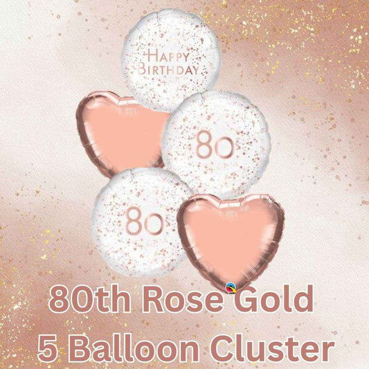5 Balloon Cluster 80th Rose Gold