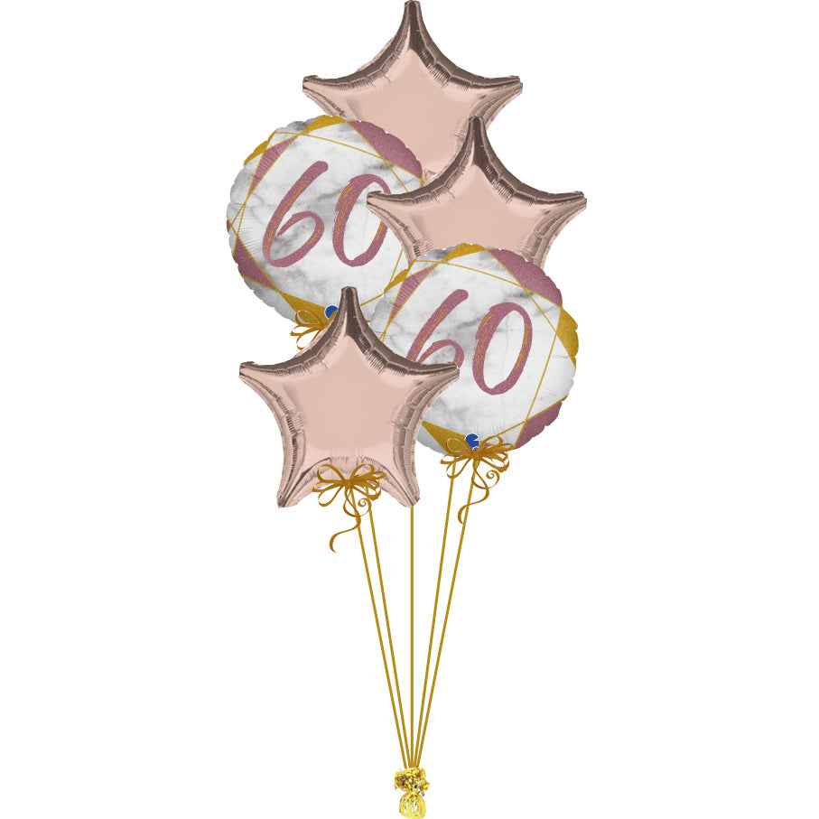 5 Balloon Cluster Rose Gold 60th Birthday