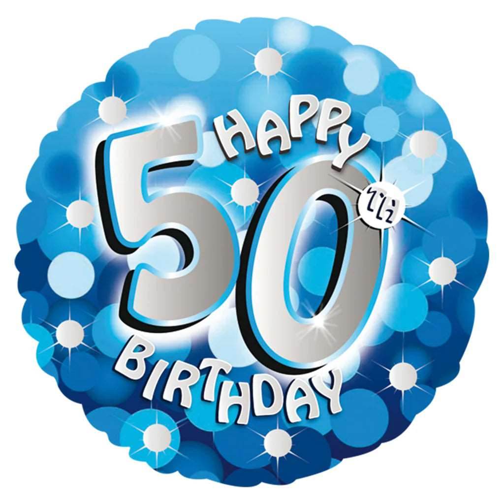 Happy 50th Birthday Blue Holographic Foil Balloon - Eternity Party Express