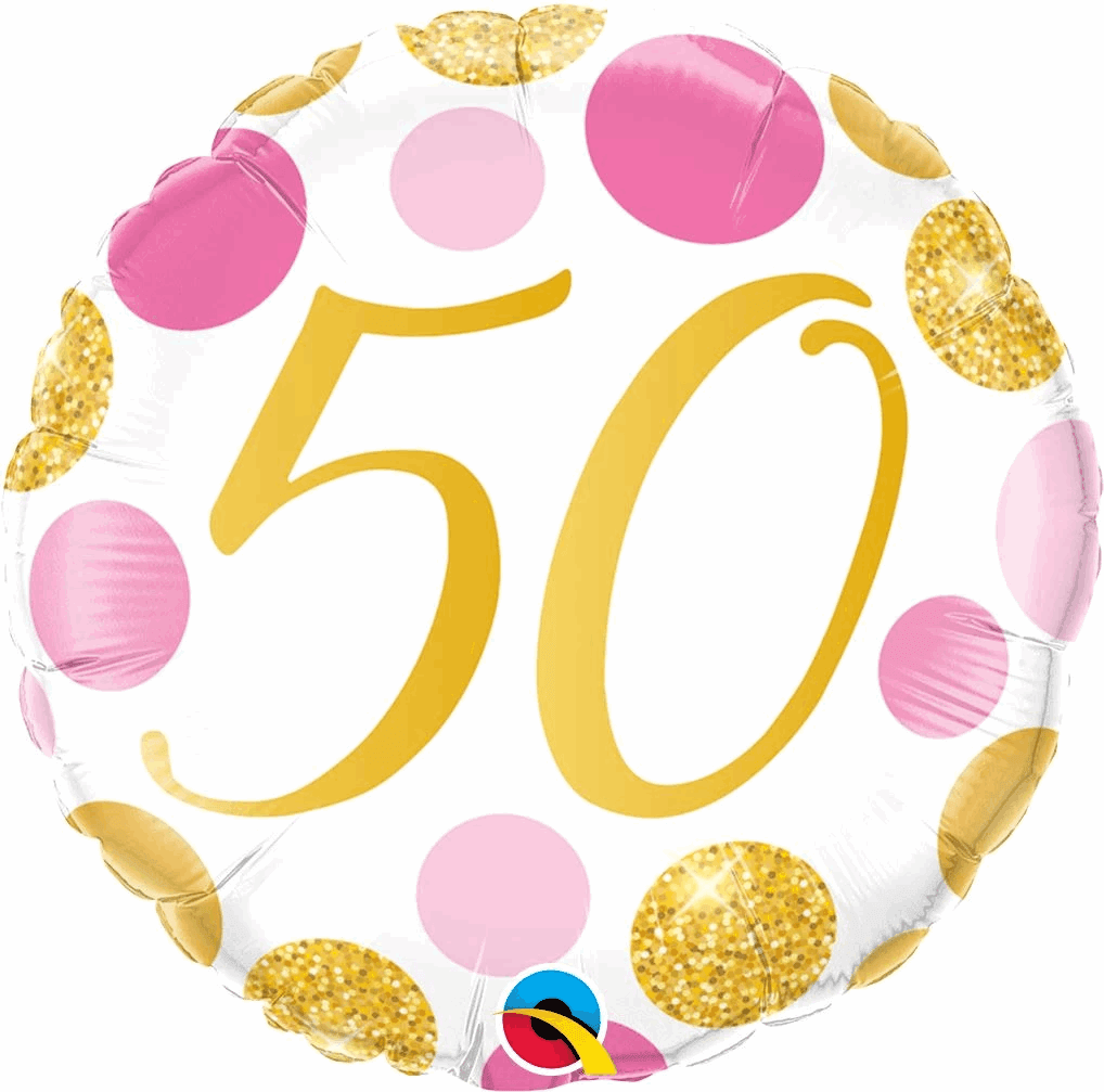 Pink and Gold Spots 50th Birthday Foil Balloon - Eternity Party Express